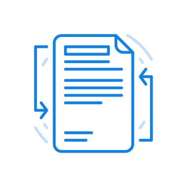 Metin belgesi vektör satırı simgesi ile çalışıyor. Yazılı metnin değiştirilmesi ve anlaşma içeriğinin düzeltilmesi. Kenarları yukarı ve aşağı oklarla kaplı kağıt. Doğruluk doldurma formunun doğrulanması.