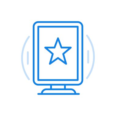 Kaliteli yıldız vektör çizgisi simgesi. Yarışma kazanana büyük ödül. Çerçevede yıldız amblemi var. En iyi iş eğitimi katılımcısı için harika bir ödül. Nitelikli teknisyen sembolü.