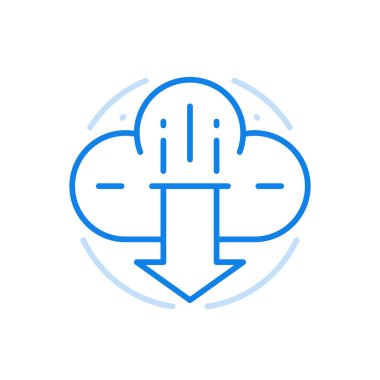 Bulut servis vektör çizgisi simgesinden dosyaları indir. Gönderilen verileri indirmek için teknolojilerle çevrimiçi depolama bilgileri. Aşağı ok ile soyut ağ bulutu. Güvenli sunuculu mobil üs.