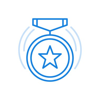 Yıldız vektör çizgisi ikonlu madalya. Yarışma birincisi ödülü. Savaşta en iyi katılımcı ödülü. Başarı ve motivasyon kutlama sembolü sertifika ve başarı ödülü.