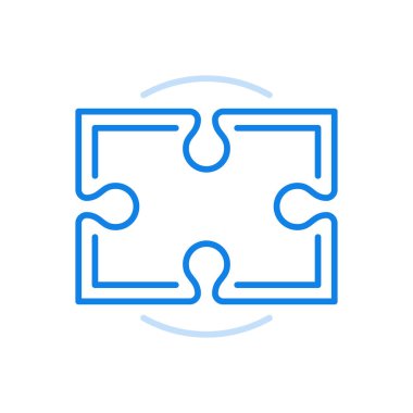 Bulmaca vektör çizgisi simgesinin ayrıntıları. Yaratıcı derleme çözümleri için bulmaca ögesi. Dört bağlantısı olan dikdörtgen bir parça. Takım düşünme stratejileri ile grup işbirliği eğitimi.