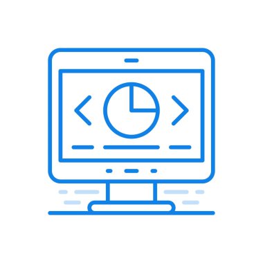 Çevrimiçi bilgi grafiği vektör çizgisi simgesi. Ekranda turta grafiği var. Finansal ticari analiz ve istatistik. - Evet. Yatırım ve endeks ekonomi bankacılık bilgilerini düşürür ve yükseltir.