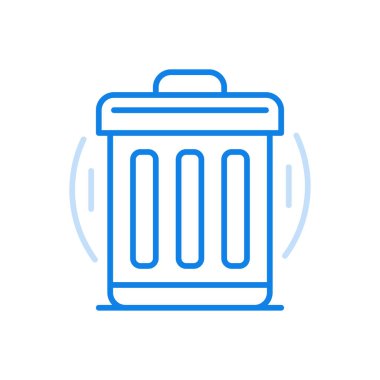 Çöp kutusu vektör çizgisi simgesi. Çöp ve geri dönüşüm için çöp kutusu. Çevre temizliği geri dönüşümü için kapaklı demir kap. Saf doğa gezegenini korurken atık maddelerin güvenli bir şekilde imha edilmesi.