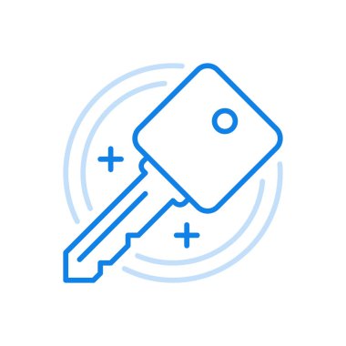 Anahtar vektör çizgisi simgesi. Özel daireye ve ofise erişimi olan ev güvenliği sembolü. Makineyi çevirip kasayı açmak için. Kişisel malların korunması ve çevrimiçi hesap açılması.