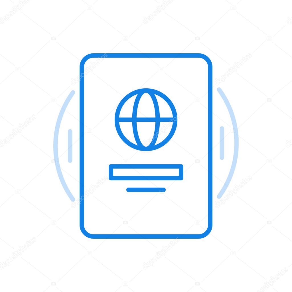 International passport vector line icon. Legal identity person for travel and immigration. Title cover with planet and seed. National symbol safety of global citizen. Documentation personal records.