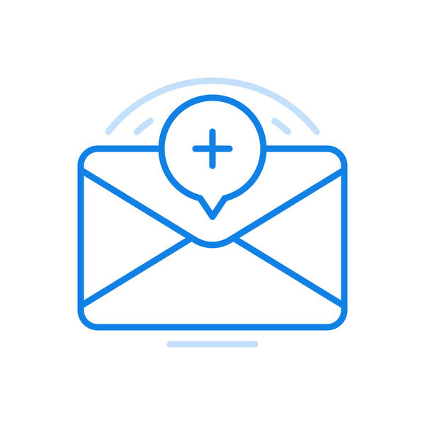 Received new message vector line icon. Closed envelope with plus in circle. Information letter with important corporate data sent to personal communication online mailbox commercial correspondence.