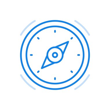 Pusula vektör çizgisi simgesi. Gezici navigasyon ve seyahat için bir cihaz. Yerdeki coğrafi yönelimlerin çizilmesinde yön belirleme ve yardım. Kutup ölçümü ve arama aracı.