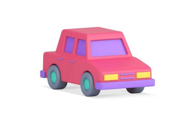 Şehir yolcuları için pembe renkli klasik otomobil gerçekçi ulaşım 3d ikon vektör çizimi. Parlak motorlu taşıt kentsel seyahat hedefi retro sedan nakliye dekoratif tasarım