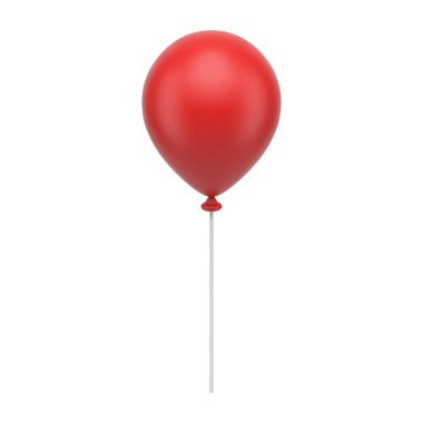 Plastik çubuk üzerinde kırmızı parlak romantik helyum balonu. Sürpriz gerçekçi 3D ikon vektör çizimi. Parlak şişirilebilir lateks hava tasarımı doğum günü partisi kutlama dekoru