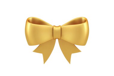 Pırıl pırıl altın kurdele şenlikli zarif dekor gerçekçi 3D ikon vektör illüstrasyonu. Pahalı hediye mücevherleri saten dekoratif sürpriz düğüm bayramını şenlikli dekorasyonla kutlayın.