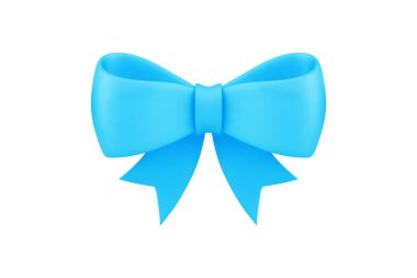 Mavi şenlikli parlak ipek kurdele sunar dekor zarif tasarım gerçekçi 3d ikon vektör illüstrasyonu. Parlak düğüm birinci sınıf tatil sürprizi Romantik element moda kumaş doğum günü kravatını selamlıyor