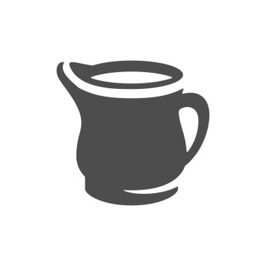 Süt sürahisi, kahve, çay, klasik ikon vektör illüstrasyonu için süt sıvısıyla dolu. Soğuk saf inek organik içeceği sağlıklı beslenme doğal protein kalsiyum organik kremalı yoğurt.