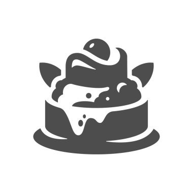 Kirazlı, tatlı, tatlı, pastane menüsü, klasik ikon vektör illüstrasyonlu kremalı kek. Şekerli kek nefis abur cubur abur cubur pasta gurmesi. Krem şantili kek.