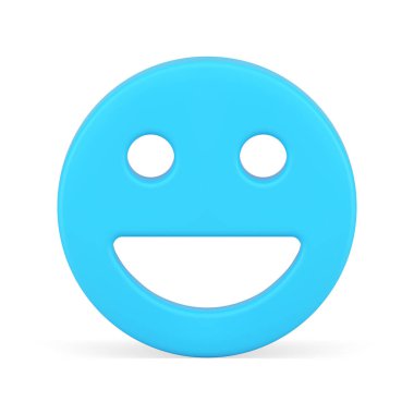 Mutlu mavi ışıltılı gülen yüz emojisi pozitif ruh halkası. Ağzı gerçekçi 3D ikon vektör çizimi olan bir avatar. Gülen surat ifadeleri maskot yüz ifadeleri komik mizah, neşe karakteri