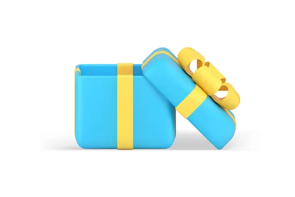 Festlich Verpackt Blau Glänzende Geschenkbox Mit Gelben Schleife Quadratischen Container lizenzfreie Stockillustrationen