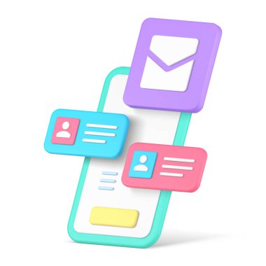 Metin mesajı iletişimi sohbet eden diyalog siber uzay gerçekçi 3d ikon izometrik vektör illüstrasyonu. Gelen harf cep telefonu uygulaması sosyal ağ gelen kutusu sms kullanıcı arayüzü teknolojisi