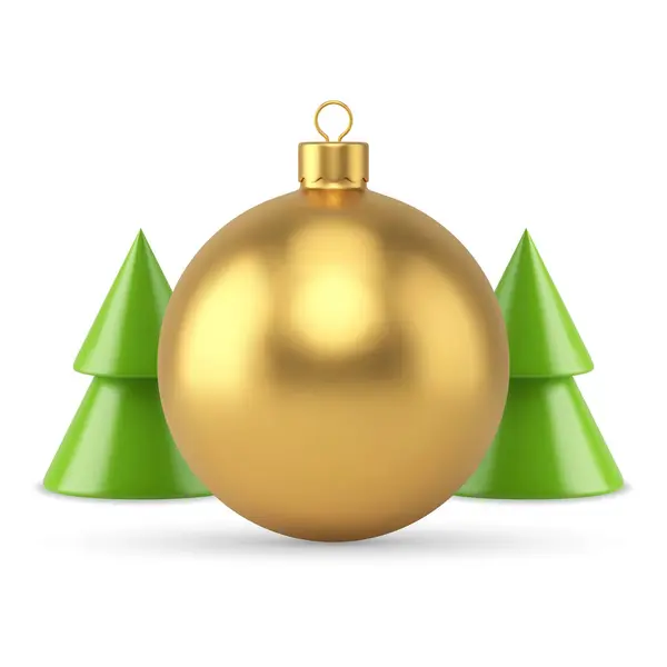 Golden Premium Palla Giocattolo Natale Con Albero Natale Verde Dicembre Illustrazioni Stock Royalty Free