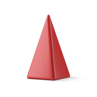 Klasik kırmızı metalik izometrik üçgen şekilli gölgesel gerçekçi çokgen figürlü vektör çizimi. Lüks pahalı hatıra parlaklığı geometrik figür 3D şablon izole