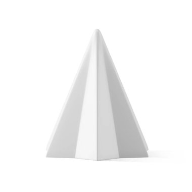 Minimalist parlak üçgen çokgen piramidi basit Noel ağacı dekoratif cam tasarımı 3d şablon çizimi. Şirin parlak Xmas, geleneksel kış bayramı kutlamalarının sembolü.
