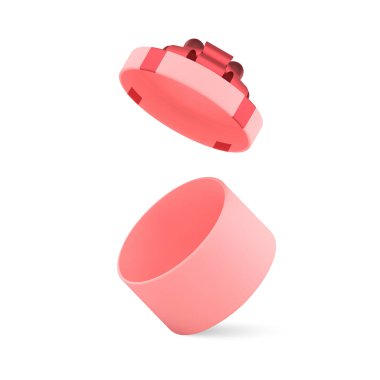 İnanılmaz bir şefkat, boş, metalik lüks yay ve gerçekçi vektör illüstrasyonuyla daire içine alınmış bir hediye kutusu. 3D izometrik şablon hoş kız sürpriz depolama yuvarlak açık karton kapaklı