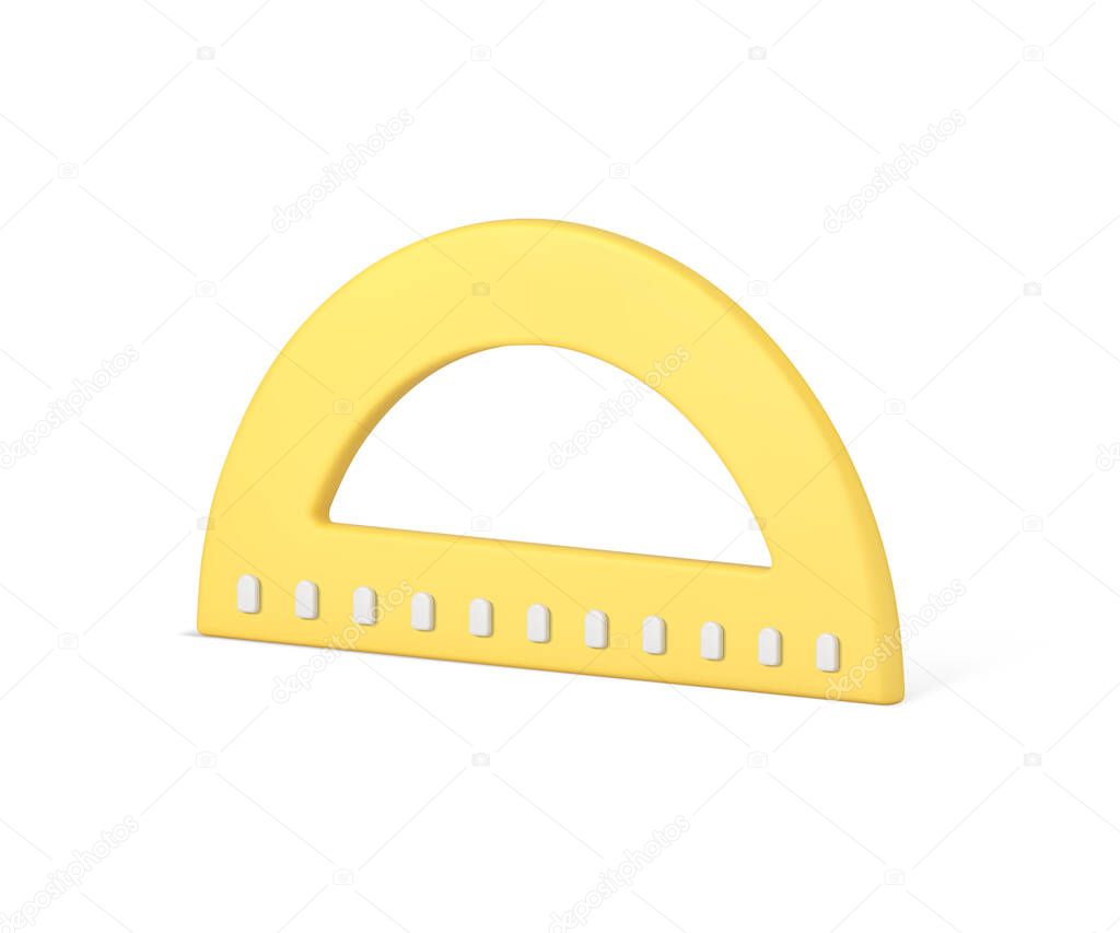 Protractor yellow mathematical tool calculate angle tilt engineering drafting accuracy measurement ruler isometric 3d icon realistic vector illustration. Geometric plastic equipment scale drawing