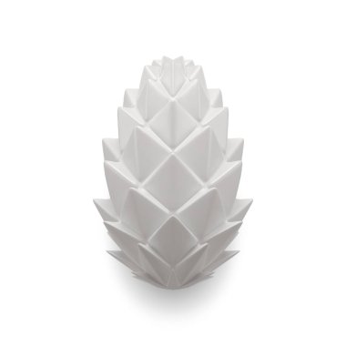 Noel ağacı ya da iç dekoratif 3d şablon çizimi için klasik beyaz şefkat konisi. Geleneksel Xmas ladin kozalaklı gerçekçi kozalaklı kış tatili takıları.