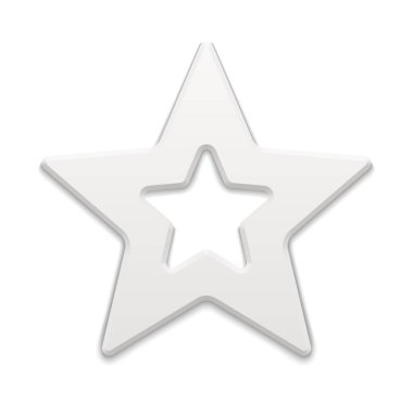 Beyaz gerçekçi beş köşeli klasik yıldız Noel dekoratif tatil kutlaması temsilciliği için. Yumuşak amblem şenlik çerçevesi Yeni Yıl mücevheri izole edildi