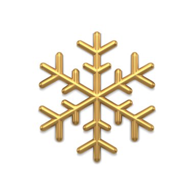 Lüks altın çember kar taneleri dekoratif süsleme gerçekçi 3D vektör çizimi. Pahalı metalik parlak Noel ağacı. Değerli kar. Kış, yuvarlak ve izole.