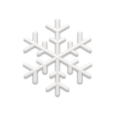 Klasik beyaz hassasiyet süslemeli kar tanesi parlak dekoratif 3D gerçekçi vektör çizimi. Güzel bir Noel kış tatili sembolü. Beyaz üzerine izole edilmiş iç dekorasyon. Geleneksel Xmas işareti