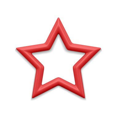 Red realistic five pointed star outline border glossy Christmas luxury bauble decor vector illustration. Traditional expensive Xmas stellar insignia symbol of best quality 3d template