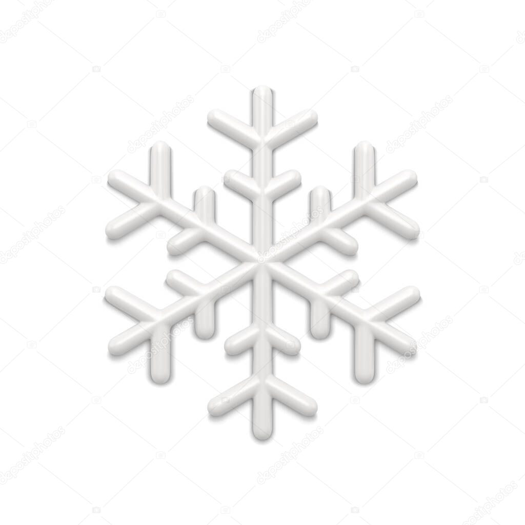 Classic white tenderness ornamental snowflake glossy decorative design 3d realistic vector illustration. Cute Christmas winter holiday symbol interior decor isolated on white. Traditional Xmas sign