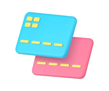 Kredi kartı ile ticari transfer 3d ikon vektör illüstrasyonu arasındaki banka işlemi. E para elektronik takas siber uzay bankacılık bilgi ödeme teknolojisi satın