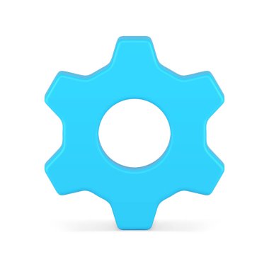 Mavi dişli mekanik mühendislik teçhizatı endüstriyel beyin fırtınası fabrika makineleri gerçekçi 3D ikon vektör çizimi. Atölye teknik iletim bilimi hareket aracı