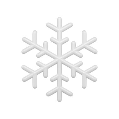 Klasik beyaz hassasiyet süslemeli kar tanesi parlak dekoratif 3D gerçekçi vektör çizimi. Güzel bir Noel kış tatili sembolü. Beyaz üzerine izole edilmiş iç dekorasyon. Geleneksel Xmas işareti