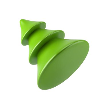 Klasik yeşil Noel ağacı 3D vektör illüstrasyonunu kutlamak için minimalist parlak oyuncak çapraz düzenleme. Gerçekçi geleneksel ladin dekoru ya da metalik mevsim sembolü