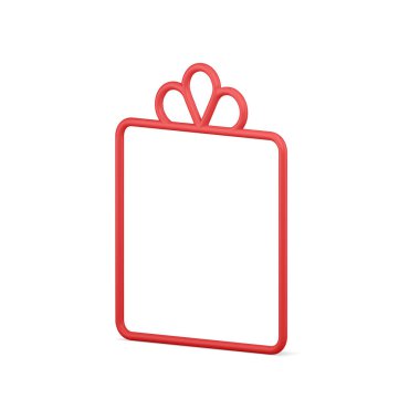 Gösterişli kırmızı metalik parlak hediye kutusu dikdörtgen şekli izometrik vektör illüstrasyonunu asmak için Noel ağacı oyuncağıyla süslenmiş. Pahalı altın renkli karton hediye paketi izole edildi.