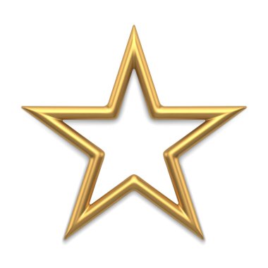 Bright luxury golden star metallic surface 3d template vector illustration. Realistic expensive jewelry insignia symbol Christmas tree decor interior bauble or spruce toy
