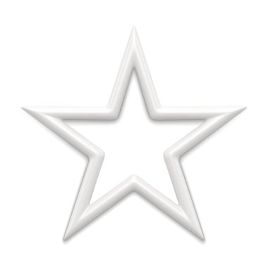 Beyaz gerçekçi beş köşeli klasik yıldız Noel dekoratif tatil kutlaması temsilciliği için. Yumuşak amblem şenlik çerçevesi Yeni Yıl mücevheri izole edildi