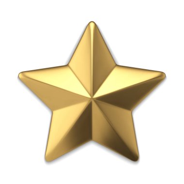 Bright luxury golden star metallic surface 3d template vector illustration. Realistic expensive jewelry insignia symbol Christmas tree decor interior bauble or spruce toy