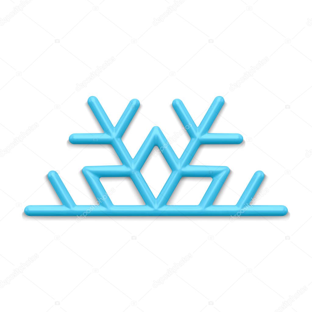Realistic blue snow frozen ice ornamental decorative design for Xmas spruce decor 3d isometric vector illustration. Cute snowflake half star pattern winter seasonal decor for interior Christmas tree