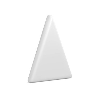 Gerçekçi beyaz parlak düz üçgen piramit şekilli Noel ağacı 3d desenli izometrik vektör çizimi. Şirin Xmas oyuncağı asılmış minimalist ince koni figürü ladin şenlik dekoratif tasarımı