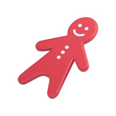 Beyaz düğmeleri ve gözleri olan komik, güler yüzlü, kırmızı zencefilli adam gerçekçi vektör çizimi yapıyor. Klasik kış bayramının sevimli geleneksel Noel oyuncağı, zayıf karakter sembolü.