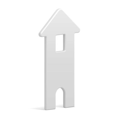 Minimalist gerçekçi Noel oyuncağı beyaz zarif saray evi izometrik vektör çizimi. Çatısı, penceresi ve girişi olan gerçekçi kırsal kale kulesi Xmas ladin mücevherleri izole edilmiş.