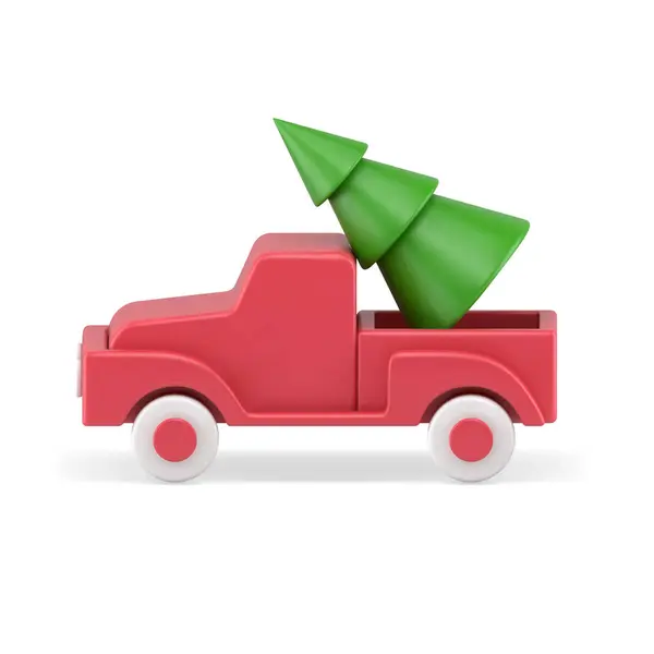 Realistyczny Pickup Transportu Zielony Choinka Świąteczna Zabawka Szablon Wektor Ilustracji — Wektor stockowy