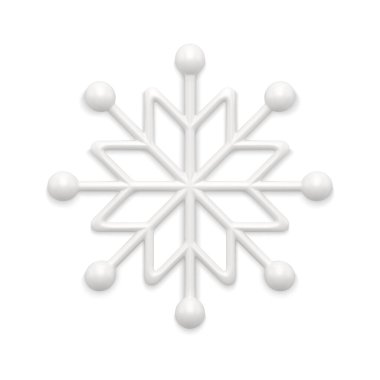 Gerçekçi beyaz parlak kar tanesi süslemeli geleneksel Noel dekoratif tasarım vektör çizimi. Tatlı kış donmuş yıldız dekoru ya da Xmas ladin bayramı kutlaması.