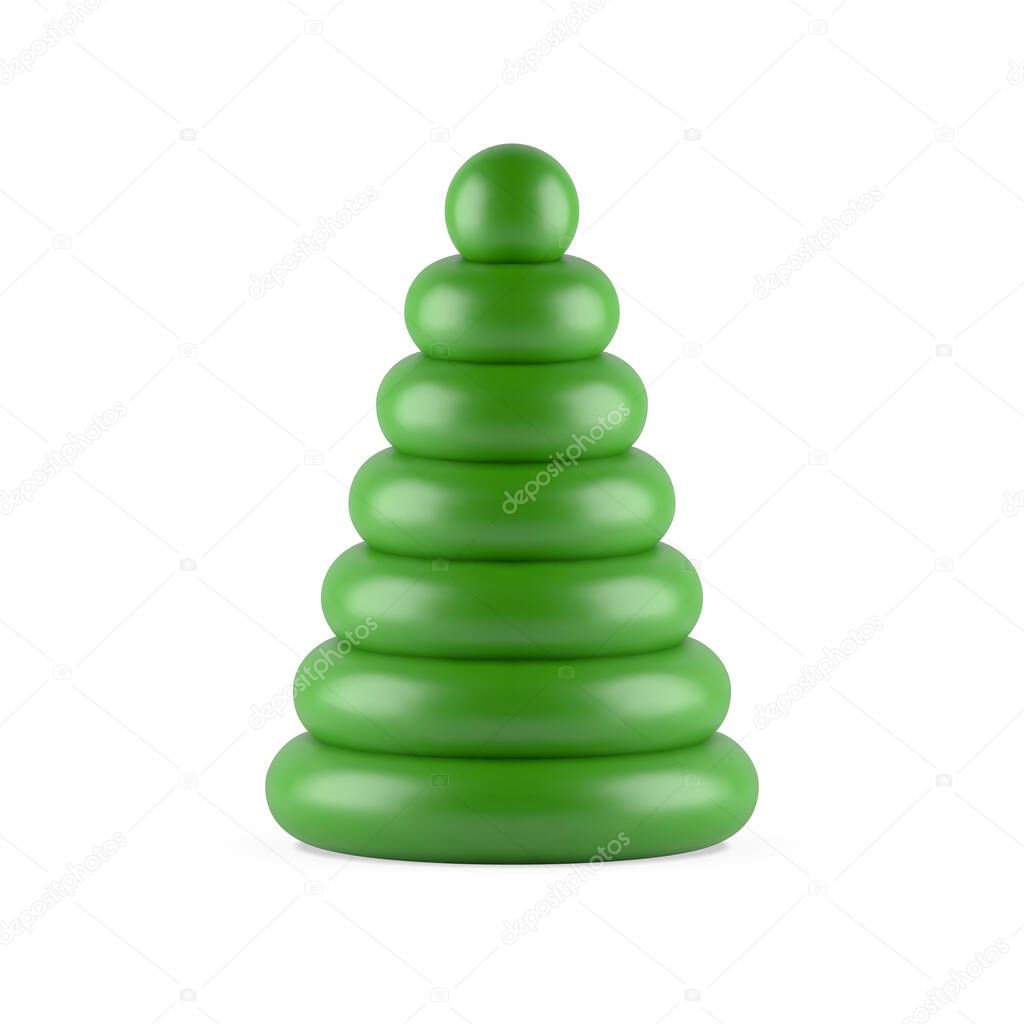 Amazing traditional green minimalist Christmas spruce circle rings pyramid table bauble winter holiday 3d template vector illustration. Cute gloss Xmas fir tree abstract cone decorative shape isolated