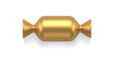 Kaliteli yatay kalite altın metalik şeker sarılı karamelli ziyafet 3D şablon çizimi. Tatil için pahalı bir dekor tasarımı. Lezzetli, suni tatlı tatlı.