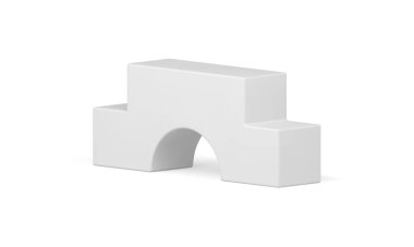 Kazanan podyum merdivenleri beyaz baz temeli yarışması başarı inşaatı gerçekçi vektör çizimi. Ödül merdiveni kemer dikdörtgen geometrik şekil ürün sunum sahnesi platformu