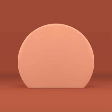 Kahverengi daireli duvar görüntüsü stüdyo arka plan ürün sunumu 3D tasarım gerçekçi vektör illüstrasyonu. Bej yuvarlak geometrik sahne pazarlama temel temel oluşturma minimumu