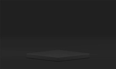 3d podyum sahnesi kare siyah geometrik kaidesel ürün sunumu stüdyo arka plan gerçekçi vektör illüstrasyonu. Rhombus vitrin minimalist sergi ödülü arena premium formu